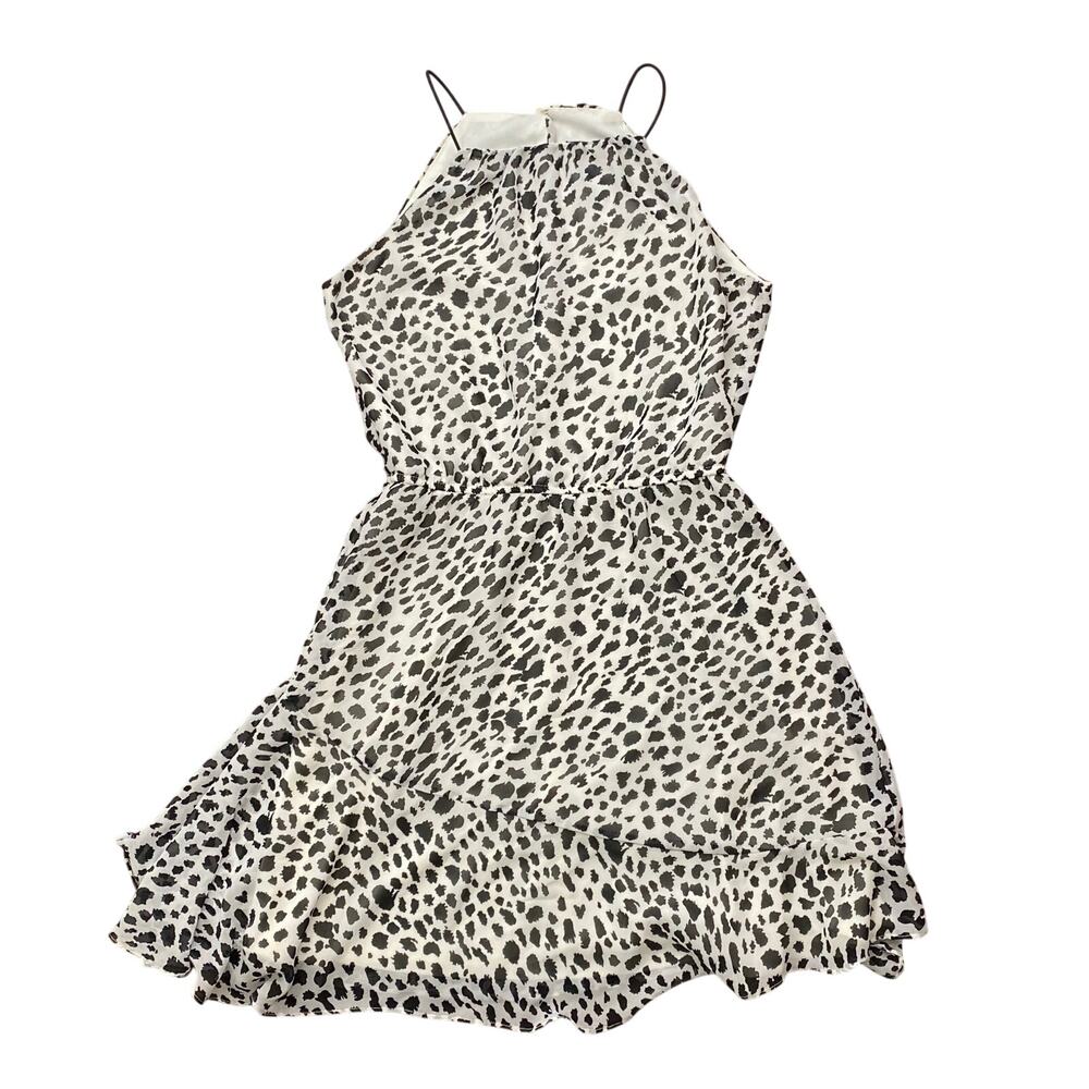 Aqua Animal Print High Neck Sleeveless Flounce Hem Mini Cami Flare Shift Dress S
